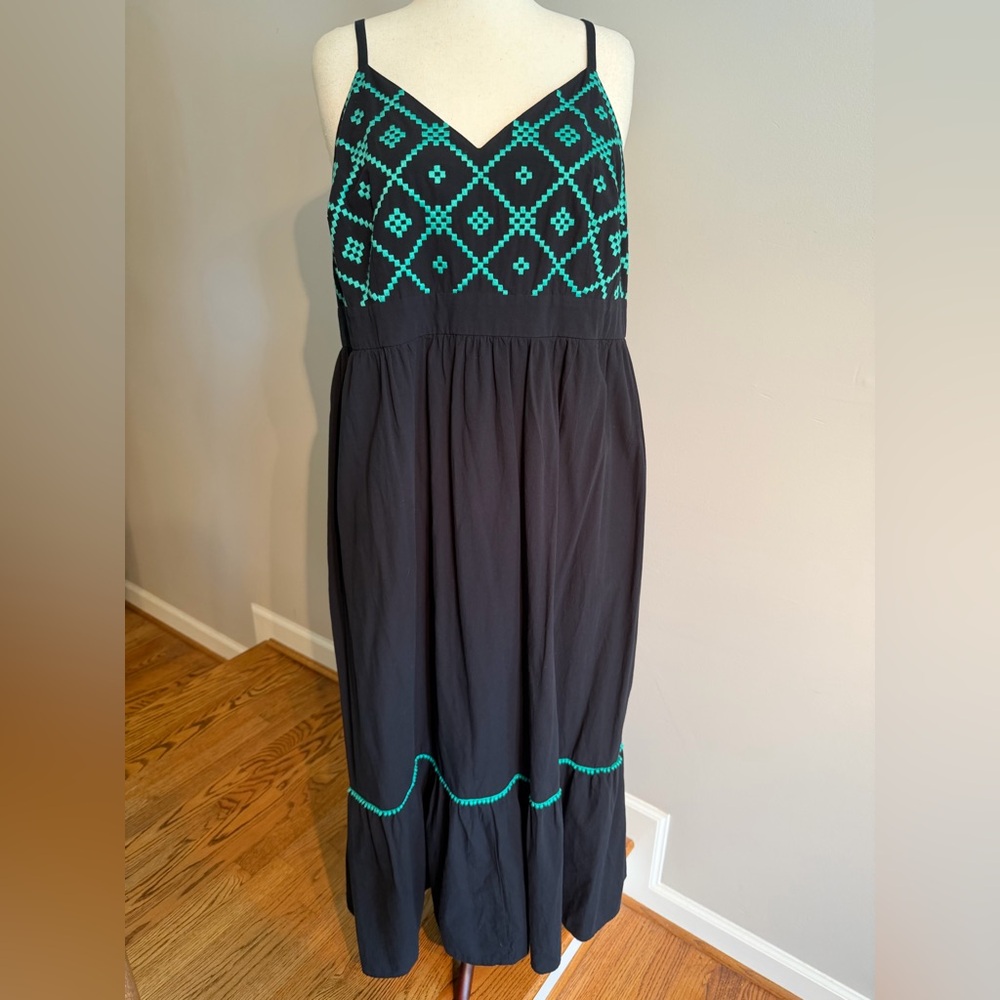 NWT Ava & Viv Black/Geo Mint Sleeveless Maxi Dress - Size 2X Plus